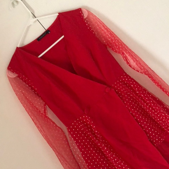 Woman’s Christmas bodycon fall feminine red polkadot dress - Picture 4 of 14